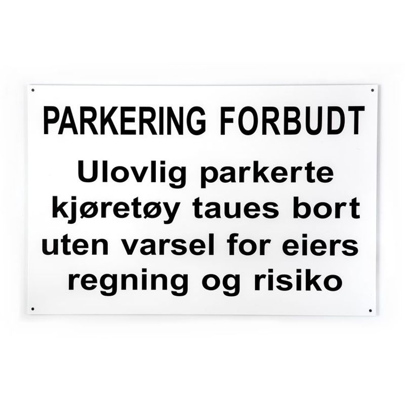 Parkering forbudt med undertekst -for vegg 33x50 cm