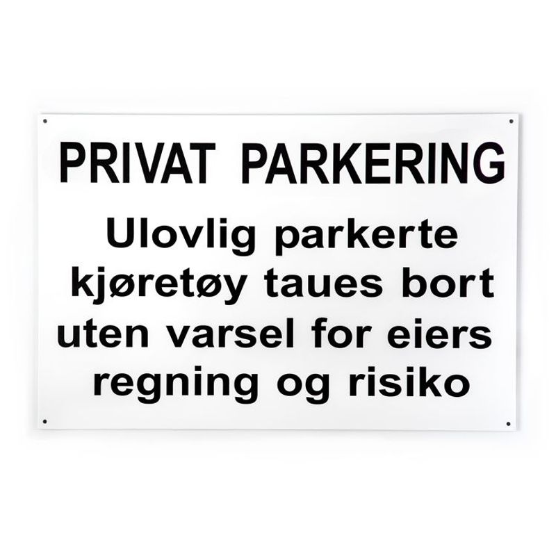 Privat parkering med undertekst -for vegg 33x50 cm