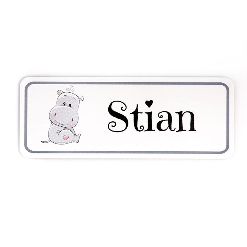 Skilt til barnerom -flodhest    8x21 cm