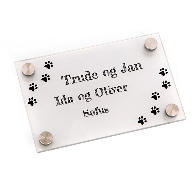 Akrylskilt med frostet bakside & avst.stk. i stål   11x17 cm